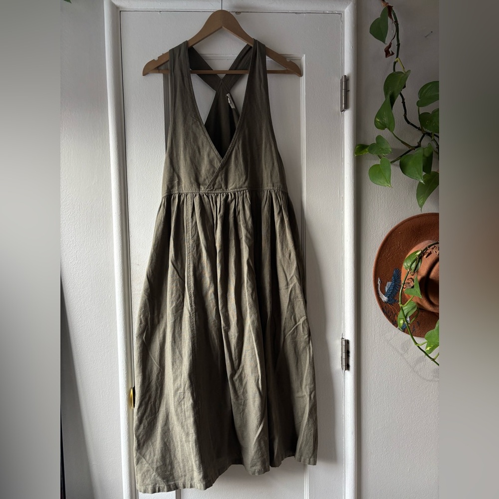 Cotton Green Jumper Pinafore Dress
